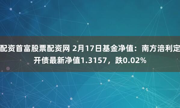 配资首富股票配资网 2月17日基金净值：南方涪利定开债最新净值1.3157，跌0.02%