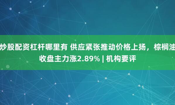 炒股配资杠杆哪里有 供应紧张推动价格上扬，棕榈油收盘主力涨2.89% | 机构要评